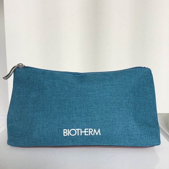 Biotherm blue canvas/ faux leather cosmetics bag - Picture 1 of 6
